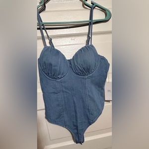 Denim thong body suit